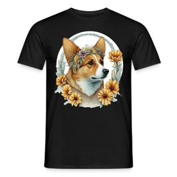 Watercolor Pembroke Welsh Corgi Sunflower Dog Bree - Männer T-Shirt - Schwarz - Vorne - AI Model Male 178 light (178cm)
