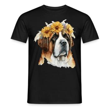 Cute St Bernard Sunflower Dog Breed Pet Puppy - Men's T-Shirt - black - Front - AI Model Male 178 light (178cm)