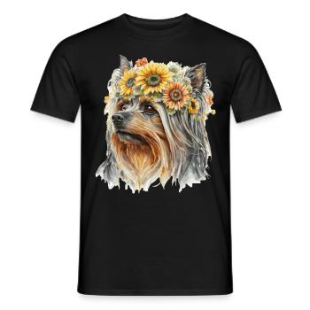 Aquarelle Yorkshire Terrier Tournesol Chien Race P - T-shirt homme - noir - Devant - AI Model Male 178 light (178cm)