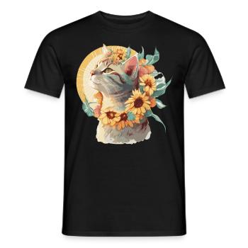 Aquarelle American Shorthair Sunflower Cat Race - T-shirt homme - noir - Devant - AI Model Male 178 light (178cm)