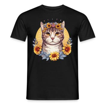 Cute American Wirehair Sunflower Cat Breed Pet Kit - Men's T-Shirt - black - Front - AI Model Male 178 light (178cm)