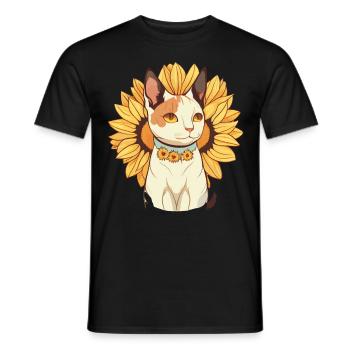 Cute Japanese Bobtail Sunflower Cat Breed Pet Kitt - Männer T-Shirt - Schwarz - Vorne - AI Model Male 178 light (178cm)