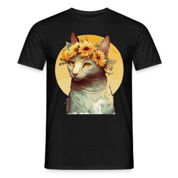 Mignon Manx Sunflower Cat Race Pet Kitten - T-shirt homme - noir - Devant - AI Model Male 178 light (178cm)