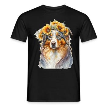 Aquarelle Berger Australien Berger Indien Tournesol Do - T-shirt homme - noir - Devant - AI Model Male 178 light (178cm)