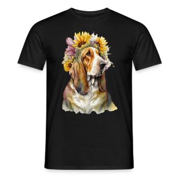 Cute Basset Hound Sunflower Dog Breed Pet Puppy - Men's T-Shirt - black - Front - AI Model Male 178 light (178cm)