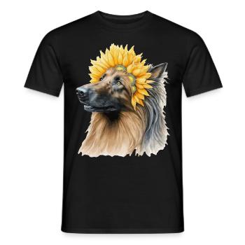 Watercolor Belgian Sheepdog Sunflower Dog Breed Pe - Männer T-Shirt - Schwarz - Vorne - AI Model Male 178 light (178cm)