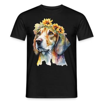 Cute Beagle Sunflower Dog Breed Pet Puppy - Men's T-Shirt - black - Front - AI Model Male 178 light (178cm)