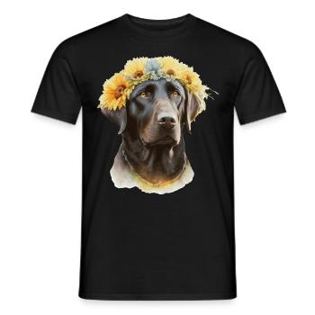 Watercolor Black Labrador Retriever Sunflower Dog - Männer T-Shirt - Schwarz - Vorne - AI Model Male 178 light (178cm)