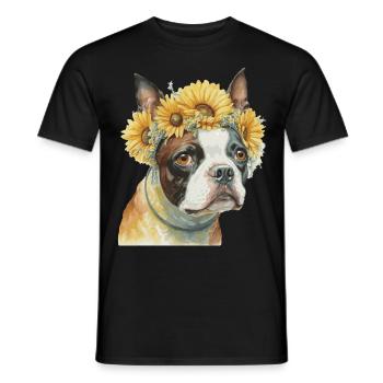 Mignon Boston Terrier Sunflower Dog Breed Pet Puppy - T-shirt homme - noir - Devant - AI Model Male 178 light (178cm)