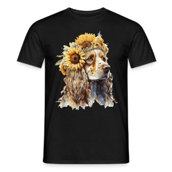 Mignon anglais cocker épagneul tournesol chien race pe - T-shirt homme - noir - Devant - AI Model Male 178 light (178cm)