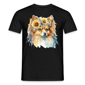 Cute Pomeranian Pom Spitz Sunflower Dog Breed Pet - Men's T-Shirt - black - Front - AI Model Male 178 light (178cm)