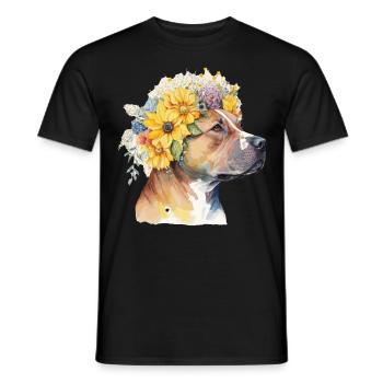 Cute Staffordshire Bull Terrier Sunflower Dog Breed - Men's T-Shirt - black - Front - AI Model Male 178 light (178cm)