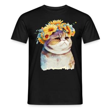 Cute Exotic Shorthair Sunflower Cat Breed Pet Kitt - Men's T-Shirt - black - Front - AI Model Male 178 light (178cm)