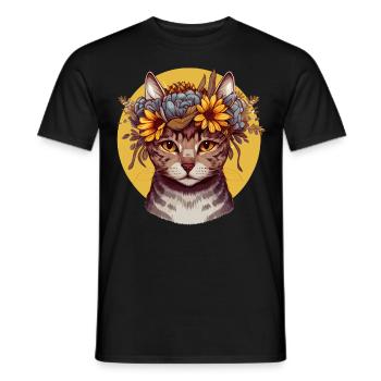 Watercolor American Wirehair Sunflower Cat Breed P - Men's T-Shirt - black - Front - AI Model Male 178 light (178cm)