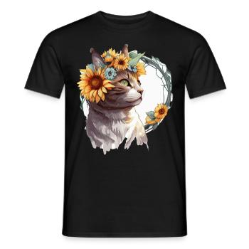 Cute European Shorthair Sunflower Cat Breed Pet Ki - Men's T-Shirt - black - Front - AI Model Male 178 light (178cm)