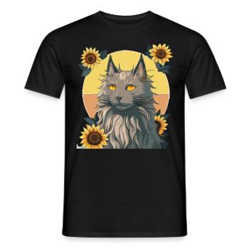 Aquarelle Nebelung Tournesol Chat Race Chaton de compagnie - T-shirt homme - noir - Devant - AI Model Male 178 light (178cm)