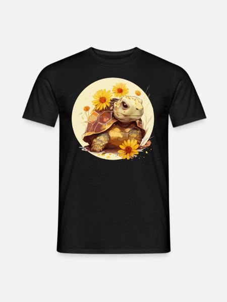 Cute Watercolor Turtle Sulcata Tortoise Sunflower - Mænd T-shirt - sort