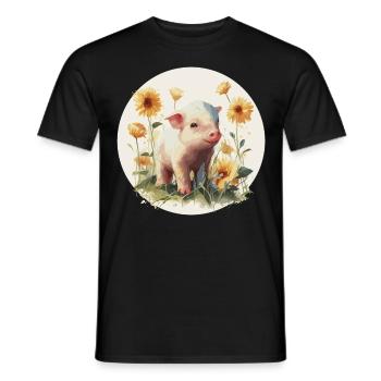 Cute Baby Pig Piglet Sunflower Farm Animal Farmer - Männer T-Shirt - Schwarz - Vorne - AI Model Male 178 light (178cm)