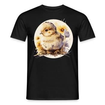Mignon bébé poulet poussin tournesol aquarelle animal - T-shirt homme - noir - Devant - AI Model Male 178 light (178cm)