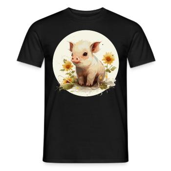Cute Baby Pig Piglet Sunflower Floral Watercolor F - Männer T-Shirt - Schwarz - Vorne - AI Model Male 178 light (178cm)