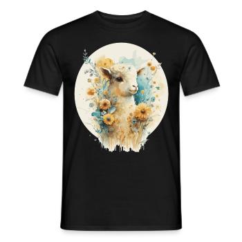 Cute Baby Sheep Lamb Sunflower Floral Farm Animal - Männer T-Shirt - Schwarz - Vorne - AI Model Male 178 light (178cm)