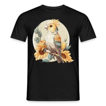 Cute Parrot Cockatiel Sunflower Watercolor Parrot - Men's T-Shirt - black - Front - AI Model Male 178 light (178cm)