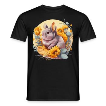 Cute Chinchilla Sunflower Floral Pet Chinchilla - Men's T-Shirt - black - Front - AI Model Male 178 light (178cm)