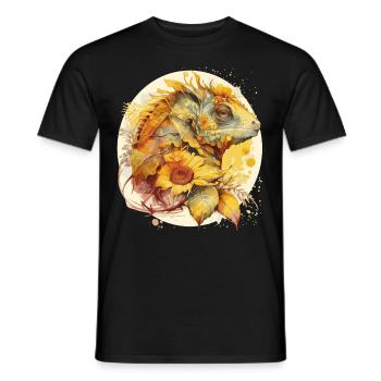 Cute Chameleon Sunflower Watercolor Reptile Lizard - Männer T-Shirt - Schwarz - Vorne - AI Model Male 178 light (178cm)