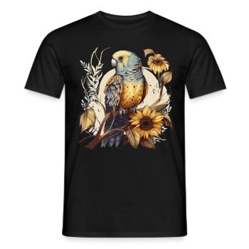 Mignon perruche de tournesol floral aquarelle oiseau - T-shirt homme - noir - Devant - AI Model Male 178 light (178cm)