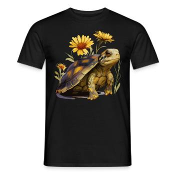 Cute Sunflower Red Eared Slider Turtle Watercolor - Men's T-Shirt - black - Front - AI Model Male 178 light (178cm)