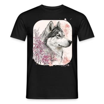 Fleur de cerisier Alaskan Malamute Race de chien Japonais - T-shirt homme - noir - Devant - AI Model Male 178 light (178cm)