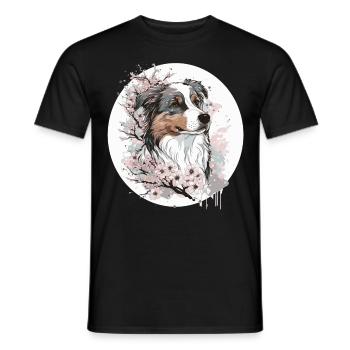 Mignon berger australien cerisier fleur chien japone - T-shirt homme - noir - Devant - AI Model Male 178 light (178cm)