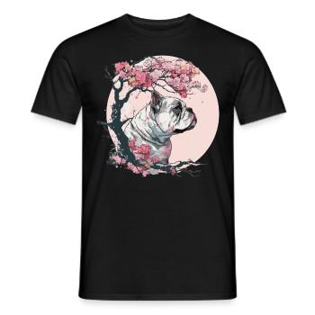 Mignon Bulldog Fleur de cerisier Race de chien Wat japonais - T-shirt homme - noir - Devant - AI Model Male 178 light (178cm)