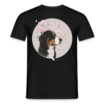 Cherry Blossom Bernese Mountain Dog Breed Japanese - Men's T-Shirt - black - Front - AI Model Male 178 light (178cm)