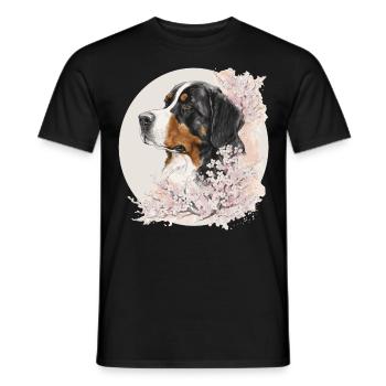 Race de chien de montagne bernois Fleur de cerisier japonais - T-shirt homme - noir - Devant - AI Model Male 178 light (178cm)