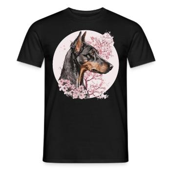Doberman Cherry Blossom Dog Race Japanese Waterc - T-shirt homme - noir - Devant - AI Model Male 178 light (178cm)