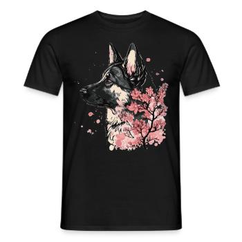 Duitse Herder Kersenbloesem Hondenras Japans - Heren T-shirt - zwart - Voor - AI Model Male 178 light (178cm)