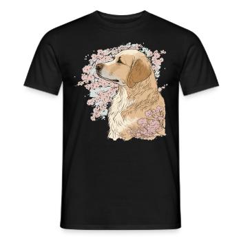 Golden Retriever Cherry Blossom Dog Breed Japanese - Men's T-Shirt - black - Front - AI Model Male 178 light (178cm)