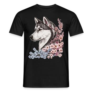 Siberian Husky Cherry Blossom Dog Japanese Sakura - Männer T-Shirt - Schwarz - Vorne - AI Model Male 178 light (178cm)
