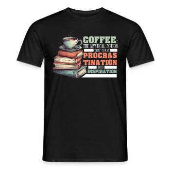 Coffee Procrastination Into Inspiration Funny Book - Männer T-Shirt - Schwarz - Vorne - AI Model Male 178 light (178cm)