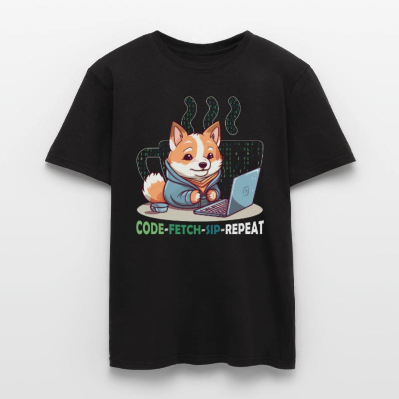 Code Fetch Sip Repeat Coffee Binary Shiba Inu Prog Männer T-Shirt