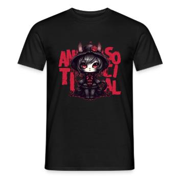 Kawaii Anime Gothic Cat Girl Chibi Antisocial Menh - Männer T-Shirt - Schwarz - Vorne - AI Model Male 178 light (178cm)