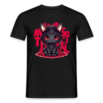 Kawaii Anime Gothic Cat Antisocial Introvert Menhe - Männer T-Shirt - Schwarz - Vorne - AI Model Male 178 light (178cm)