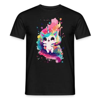 Caticorn Unicorn Cat Kawaii Anime Rainbow Pastel - Männer T-Shirt - Schwarz - Vorne - AI Model Male 178 light (178cm)