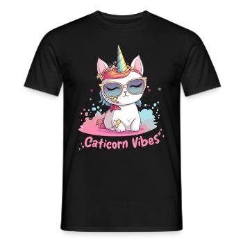 Caticorn Cat Unicorn Kawaii Rainbow Pastel Anime C - Männer T-Shirt - Schwarz - Vorne - AI Model Male 178 light (178cm)
