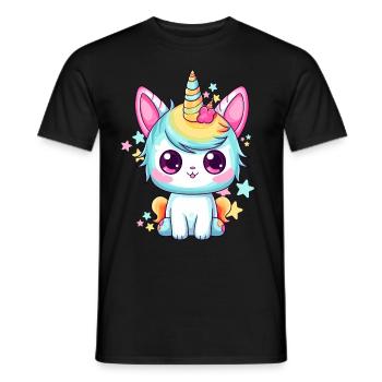 Caticorn Unicorn Cat Pastel Rainbow Space Galaxy - Männer T-Shirt - Schwarz - Vorne - AI Model Male 178 light (178cm)