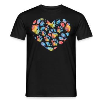 Colorful Paw Prints Watercolor Dog Paws Heart Dog - Männer T-Shirt - Schwarz - Vorne - AI Model Male 178 light (178cm)