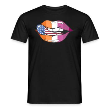 American Flag Tongue Lesbian Flag Lips LGBTQ Pride - Männer T-Shirt - Schwarz - Vorne - AI Model Male 178 light (178cm)
