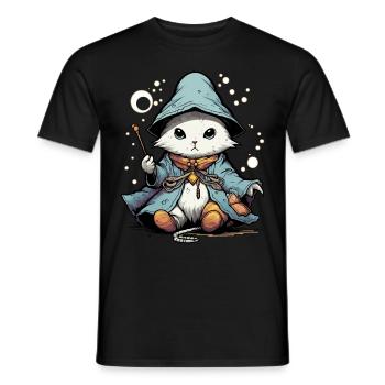 Cute Magical Cat Fantasy Kitten Sorcerer Mage Kawa - Männer T-Shirt - Schwarz - Vorne - AI Model Male 178 light (178cm)