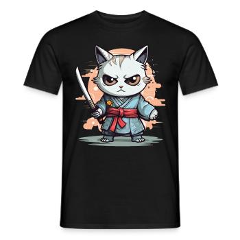 Cute Samurai Cat Kawaii Japanese Ronin Aesthetic A - Männer T-Shirt - Schwarz - Vorne - AI Model Male 178 light (178cm)